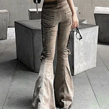 Cargo Flared Jeans Women Oversize Pocket Low Waist Denim Pants