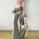Cargo Flared Jeans Women Oversize Pocket Low Waist Denim Pants
