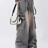 Women Y2k Vintage Waist Wide Leg Denim Trousers Streetwear Casual Pockets Pants