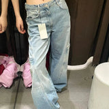Cargo Jeans Women Fashion Blue Wide Leg High Waist Denim Pants