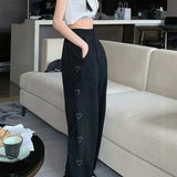 Women Streetwear Embroidery Fashion Wide Leg Y2k High Waist Joggers Pants