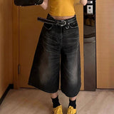 Calf-Length Shorts Jeans Women Streetwear Vintage Oversize Wide Leg Denim Pants