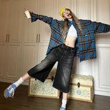 Calf-Length Shorts Jeans Women Streetwear Vintage Oversize Wide Leg Denim Pants