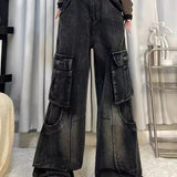 Cargo Jeans Women Vintage Baggy Pocket Slouchy Wide Leg Denim Pants