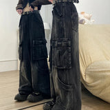 Cargo Jeans Women Vintage Baggy Pocket Slouchy Wide Leg Denim Pants
