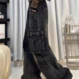 Cargo Jeans Women Vintage Baggy Pocket Slouchy Wide Leg Denim Pants