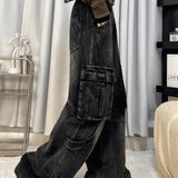 Cargo Jeans Women Vintage Baggy Pocket Slouchy Wide Leg Denim Pants