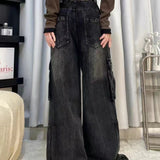 Cargo Jeans Women Vintage Baggy Pocket Slouchy Wide Leg Denim Pants
