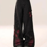 High Waist Jeans Women Y2k Baggy Butterfly Tie Dye Punk Wide Leg Denim Pants