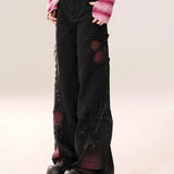 High Waist Jeans Women Y2k Baggy Butterfly Tie Dye Punk Wide Leg Denim Pants