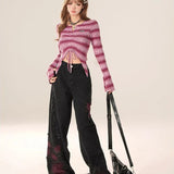 High Waist Jeans Women Y2k Baggy Butterfly Tie Dye Punk Wide Leg Denim Pants