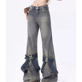 Women Denim Y2k Loose Bow Straight High Waist Pants Streetwear Wide Leg Pants