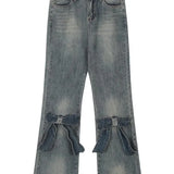 Women Denim Y2k Loose Bow Straight High Waist Pants Streetwear Wide Leg Pants