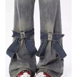 Women Denim Y2k Loose Bow Straight High Waist Pants Streetwear Wide Leg Pants