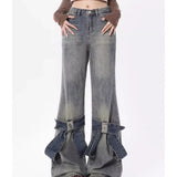 Women Denim Y2k Loose Bow Straight High Waist Pants Streetwear Wide Leg Pants