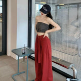 Waist Women Y2k Baggy Belt Pleated Wide Leg Sport Streetwear Pants