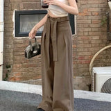 Waist Women Y2k Baggy Belt Pleated Wide Leg Sport Streetwear Pants