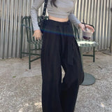Waist Women Y2k Baggy Belt Pleated Wide Leg Sport Streetwear Pants