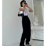 Khaki Wide Leg Women's Pantsuit Classic Vintage Palazzo Office Elegant Trouser Work Pants