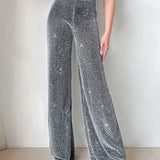 Vintage High Waist Stretch Wide Leg Glitter Rhinestone Bling Diamond Pants
