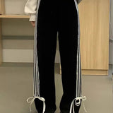 Women Fashion Baggy Side Stripe High Waist Sports Hip Hop Joggers Pants