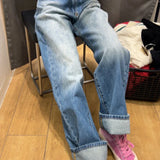 Retro Denim Blue Jeans Women High Waist Wide Leg Straight Y2k Pants