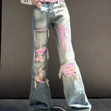 Ripped Jeans Women Baggy Vintage Wide Leg Straight Denim Pants