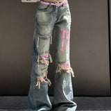 Ripped Jeans Women Baggy Vintage Wide Leg Straight Denim Pants