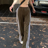 Sports Pants For Women Fashion Stripe Patchwork Wide Leg Pants