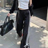 Sports Baggy Pants Women Y2k Fashion Cutecore Bow Straight Wide Leg Pants