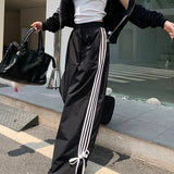 Sports Baggy Pants Women Y2k Fashion Cutecore Bow Straight Wide Leg Pants