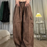 Vintage Cargo Pants Style Wide Leg Trousers Pockets Oversized Streetwear Pants