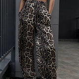 Leopard Pants Women Streetwear Baggy High Waist Kpop Wide Leg Jogging Pants