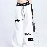 Women Sports Pants Hip Hop Baggy Letter Pattern Wide Leg Jogging Pants