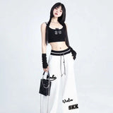 Women Sports Pants Hip Hop Baggy Letter Pattern Wide Leg Jogging Pants