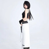 Women Sports Pants Hip Hop Baggy Letter Pattern Wide Leg Jogging Pants