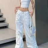 Women Denim Pants Y2k Vintage Loose Style Wide Leg Cargo Pants
