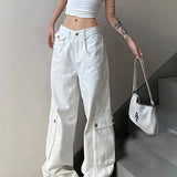 Women Denim Pants Y2k Vintage Loose Style Wide Leg Cargo Pants
