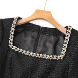 Square Neck Knitted Diamond Mini Dress