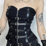 Alt Goth Gothic PU Patchwork Zipper Harajuku Crop Top