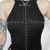 Streetwear Gothic Black Dark Cyber Punk Patchwork Cross Alt Grunge Crop Top