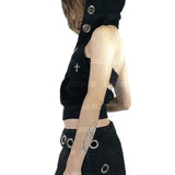Streetwear Gothic Dark Vest Cyberpunk Cross Hooded Alt Grunge Crop Top