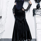 Vintage Elegant Trumpet Women Mall Goth Florals Patchwork High Waist Aesthetic Fairycore Skirt
