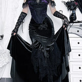 Vintage Elegant Trumpet Women Mall Goth Florals Patchwork High Waist Aesthetic Fairycore Skirt