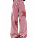 American Retro Trendy Wide-leg Five-point Star Raw Edge Jeans