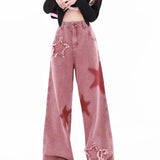 American Retro Trendy Wide-leg Five-point Star Raw Edge Jeans