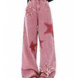 American Retro Trendy Wide-leg Five-point Star Raw Edge Jeans