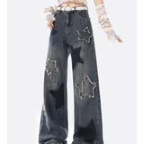 American Retro Trendy Wide-leg Five-point Star Raw Edge Jeans