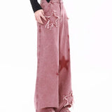 American Retro Trendy Wide-leg Five-point Star Raw Edge Jeans