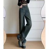 Retro Cement Wide-Leg Female 2025 New High-Waisted Thin Loose Straight Drag Jeans